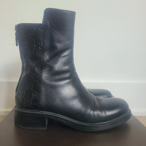 Gucci Embossed Black Leather Boots - Picture 1 of 6
